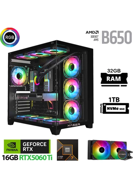 Lexus X690 Ryzen 7 7800X3D 32GB Ram 1tb M 2 Nvme SSD 16GB RTX5060 Ti Sıvı Soğutmalı Oyuncu Hazır Sistem